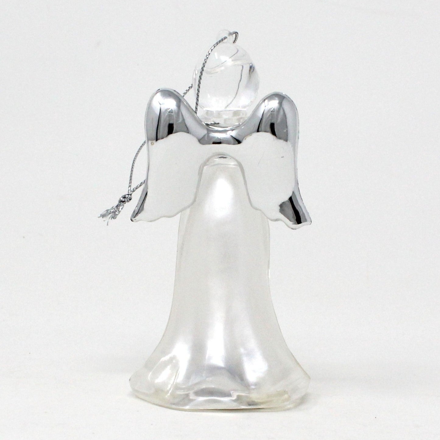 Ornament, Lighted Angel Playing Trumpet, White with Silver Wings, Plastic