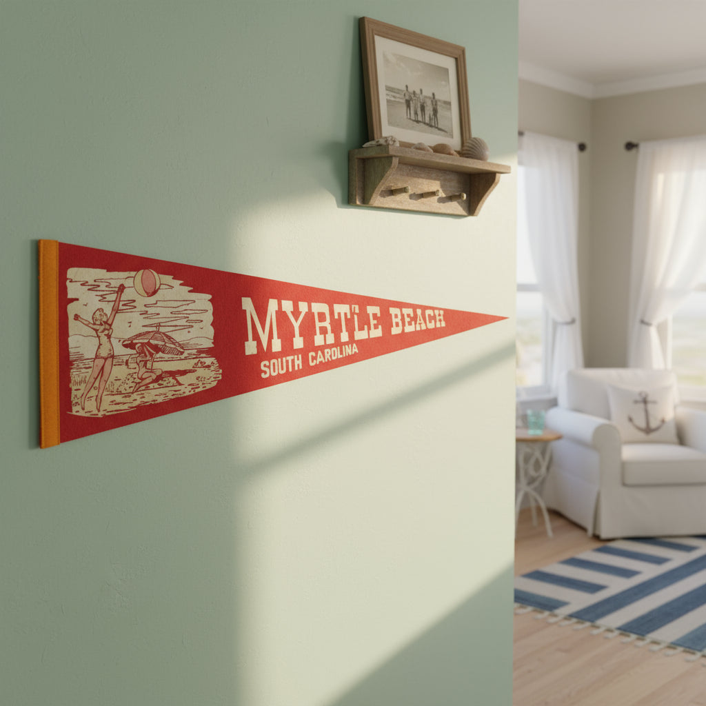 Pennant, Myrtle Beach, SC Souvenir Collectible, Vintage 25"