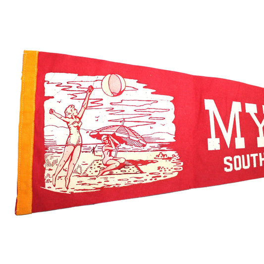 Pennant, Myrtle Beach, SC Souvenir Collectible, Vintage 25"