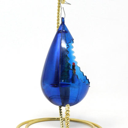 Ornament, Christmas Jewelbrite Diorama, Teardrop Blue with Wise Man & Camel, Vintage