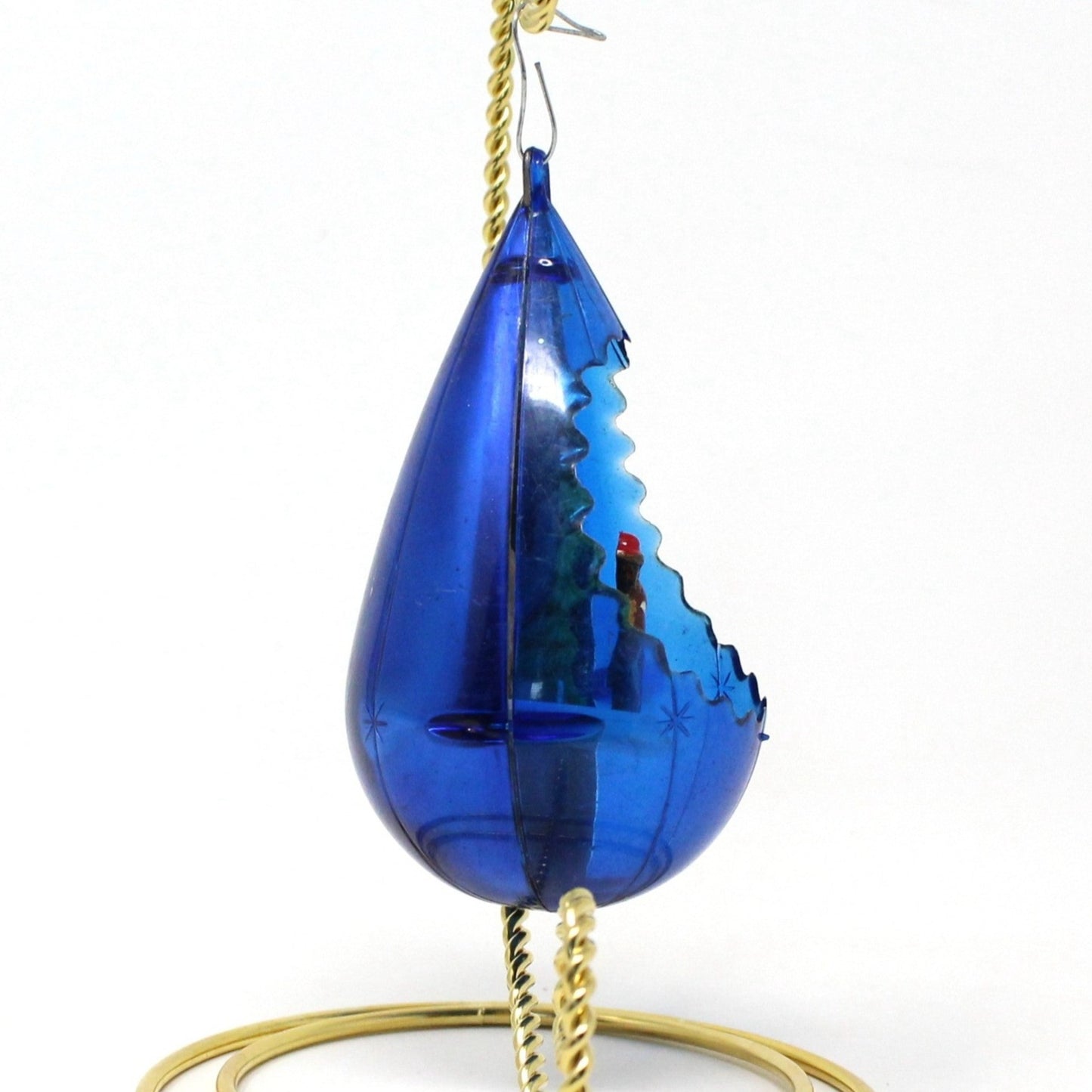 Ornaments, Jewelbrite Diorama, Teardrop Blue with Wise Man & Camel, Vintage Christmas