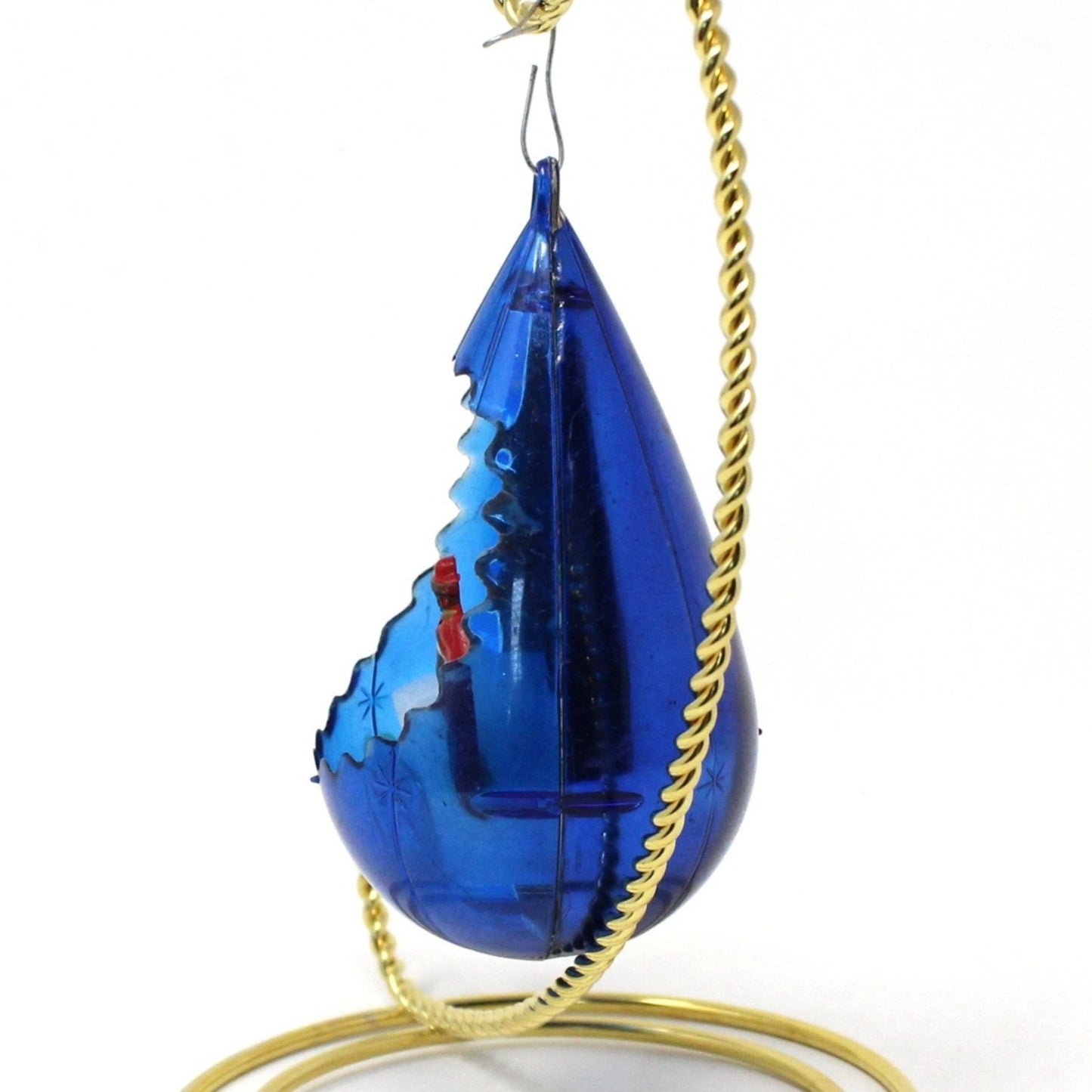 Ornament, Christmas Jewelbrite Diorama, Teardrop Blue with Wise Man & Camel, Vintage