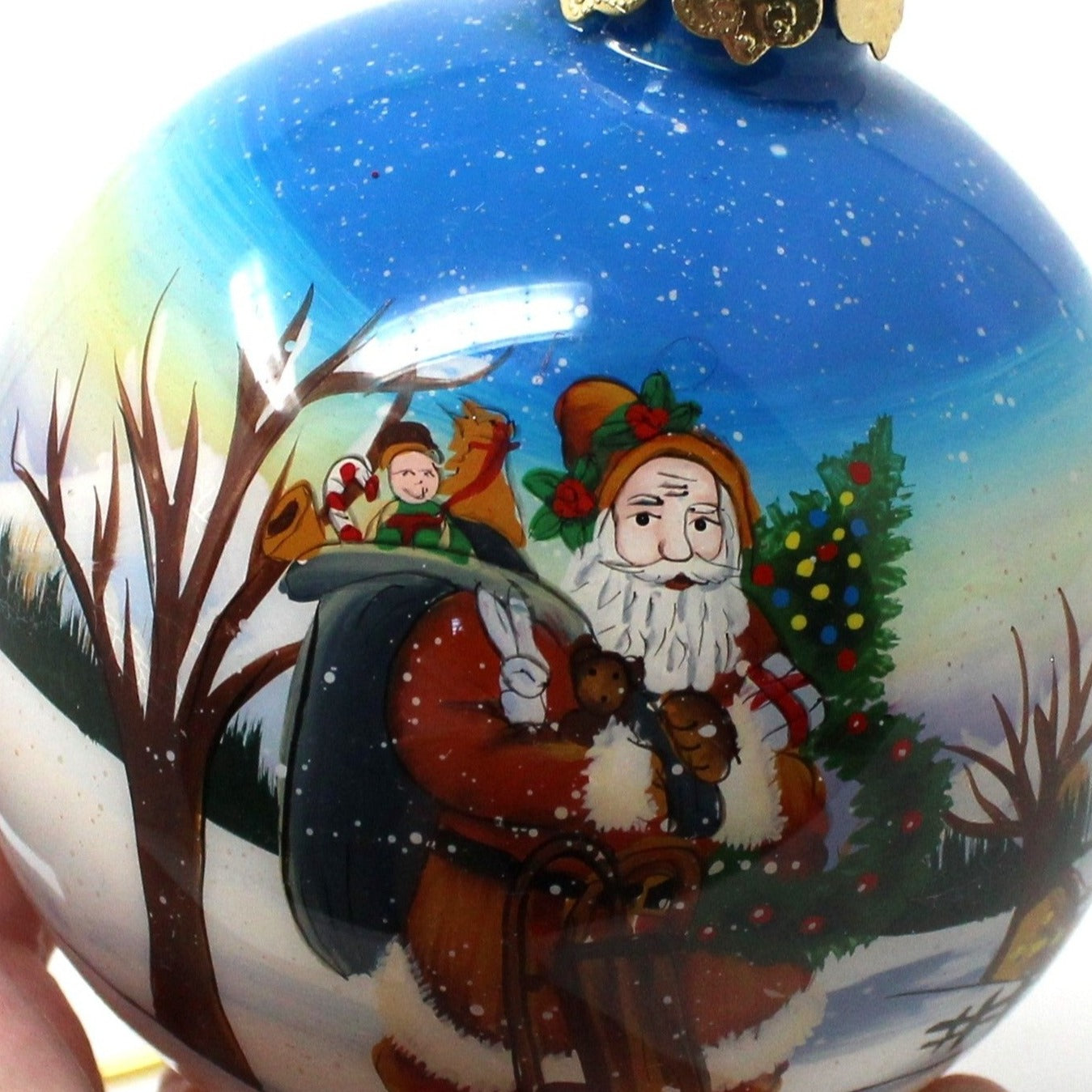 Ornament, Christmas Reverse Painted Glass Ball, Santa / St Nicholas, 3.5"