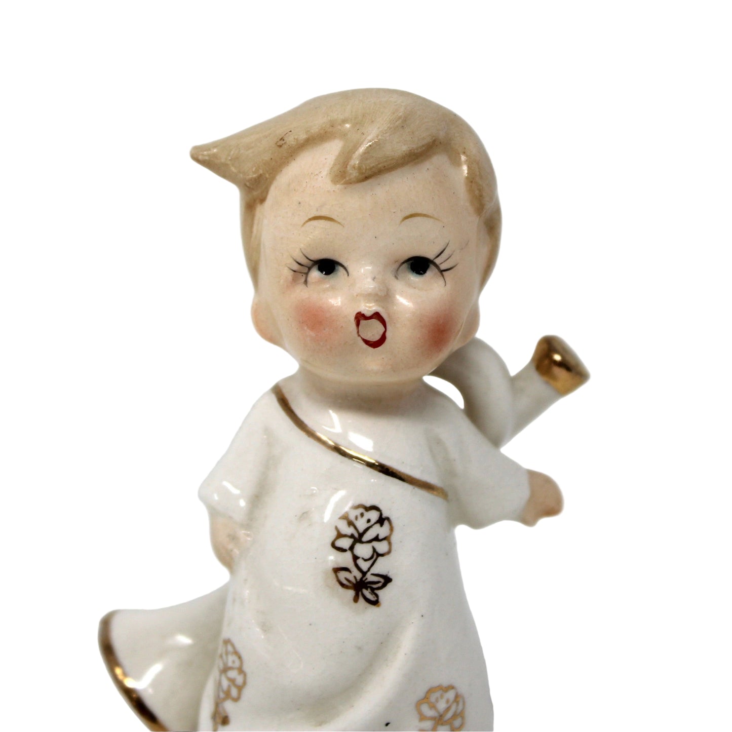 Figurine, Musician Boy with Trumpet, Hand Painted Japan Porcelain, Vintage