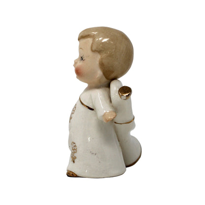 Figurine, Musician Boy with Trumpet, Hand Painted Japan Porcelain, Vintage