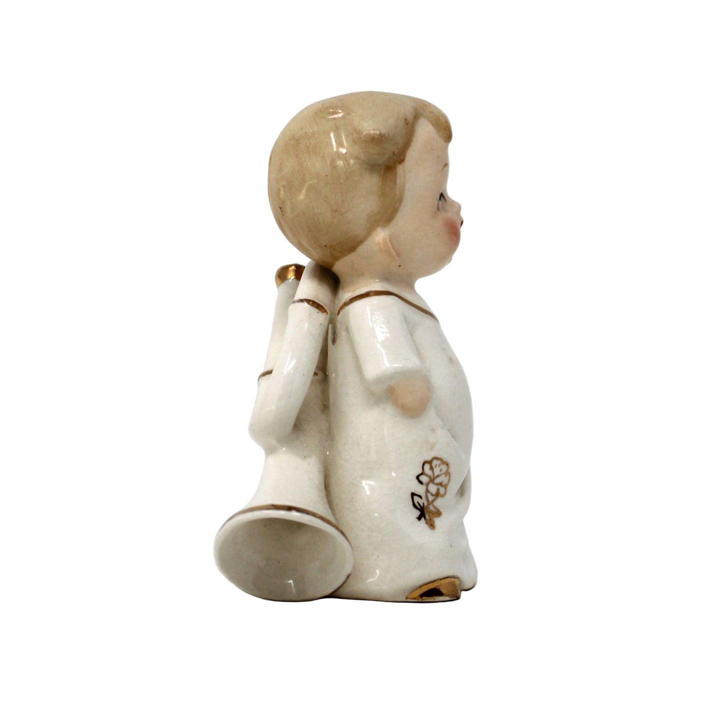 Figurine, Musician Boy with Trumpet, Hand Painted Japan Porcelain, Vintage
