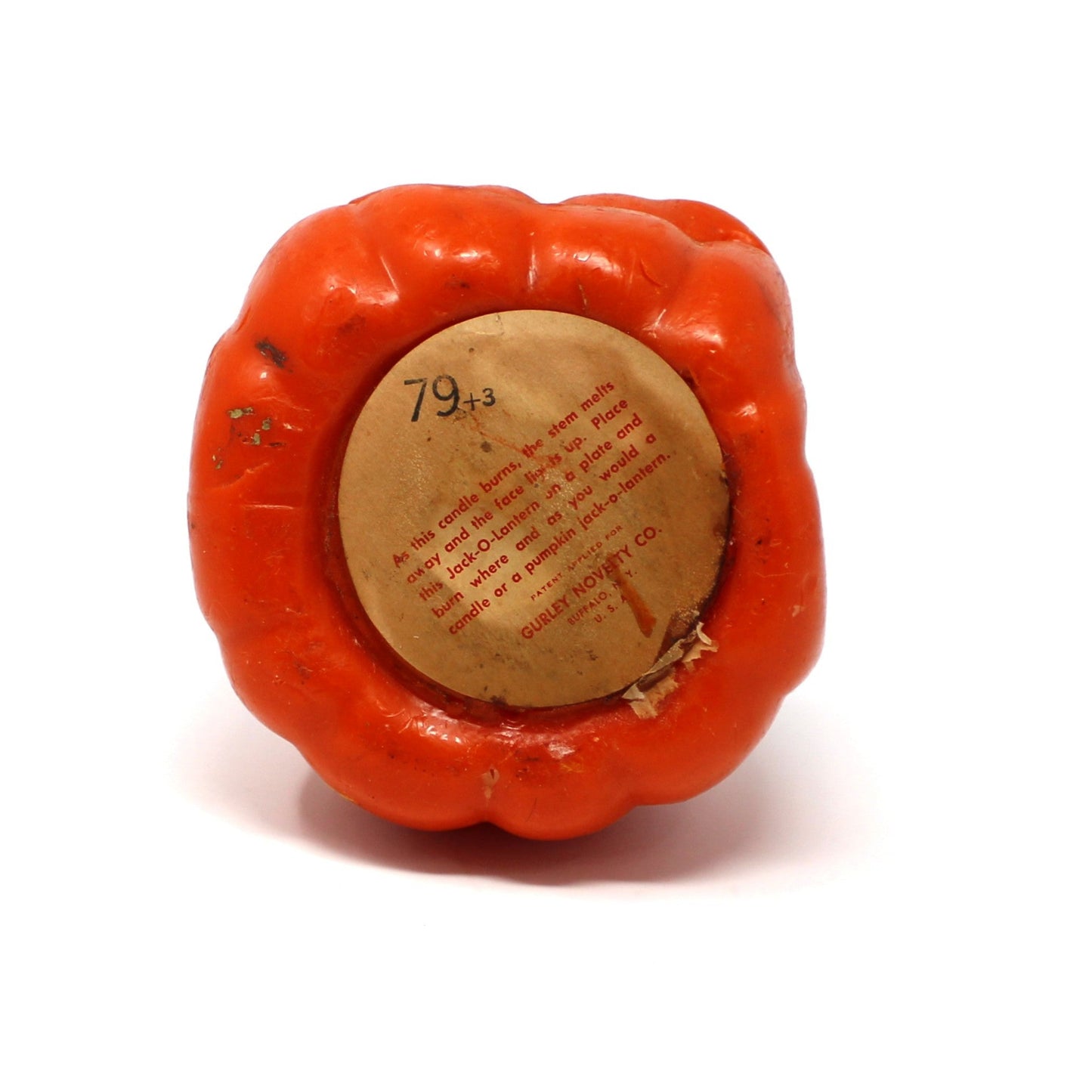 Candle, Gurley Novelty, Figural Halloween Pumpkin, Jack O Lantern, Vintage