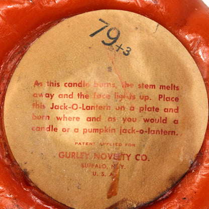 Candle, Gurley Novelty, Figural Halloween Pumpkin, Jack O Lantern, Vintage
