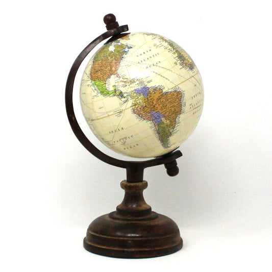 World Globe, Wood Base Desktop Globe, 9.5" Vintage