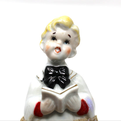 Figurine, Christmas Choir Boys, Flocked Robes, Dresden Lace, Hand Painted, Japan Porcelain, Set of 2, Vintage