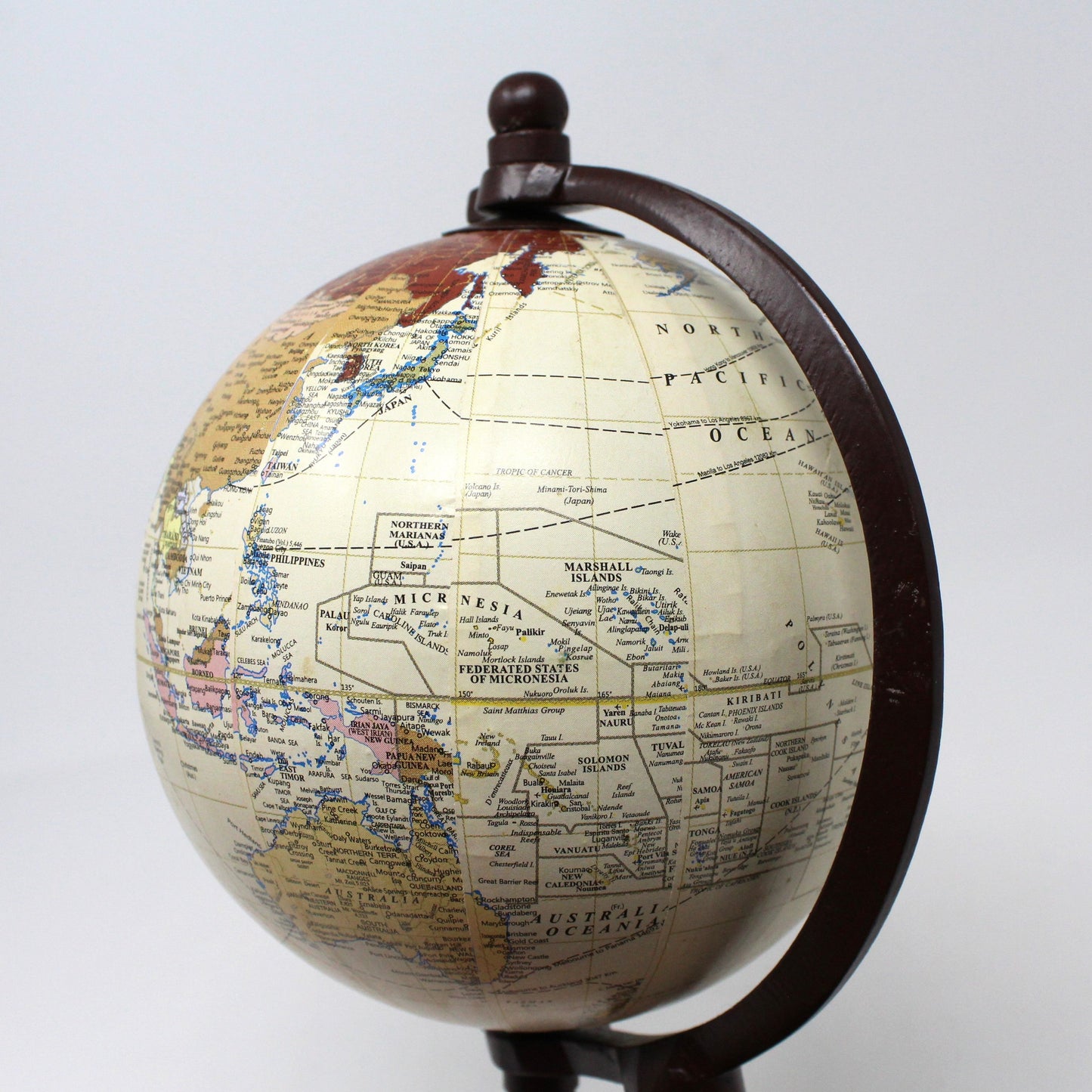 World Globe, Wood Base Desktop Globe, 9.5" Vintage