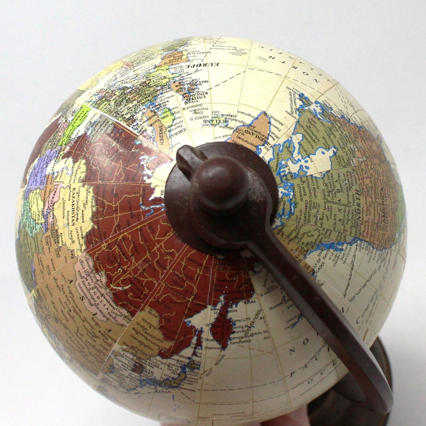 World Globe, Wood Base Desktop Globe, 9.5" Vintage
