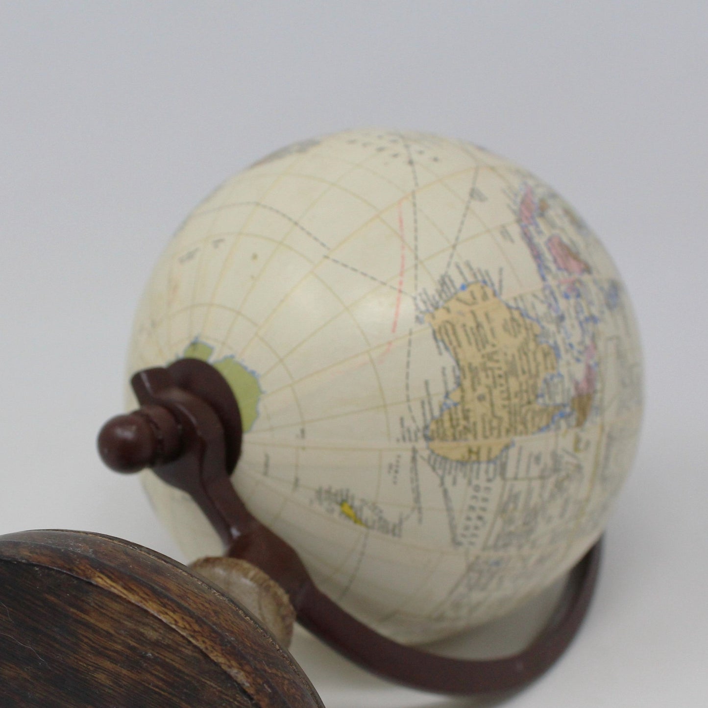 World Globe, Wood Base Desktop Globe, 9.5" Vintage