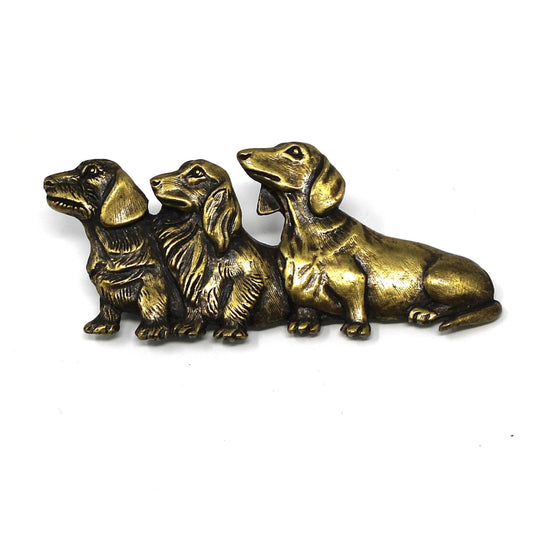 Vintage brooch, Dachshund Dog Trio, Signed JJ Jonette, Antique Brass Tone,  Dog Lovers Collectible Vintage Animal Brooch, 