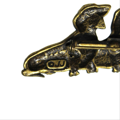 Brooch / Pin, JJ Jonette, Dachshund Dog Trio, Brass Tone, Vintage