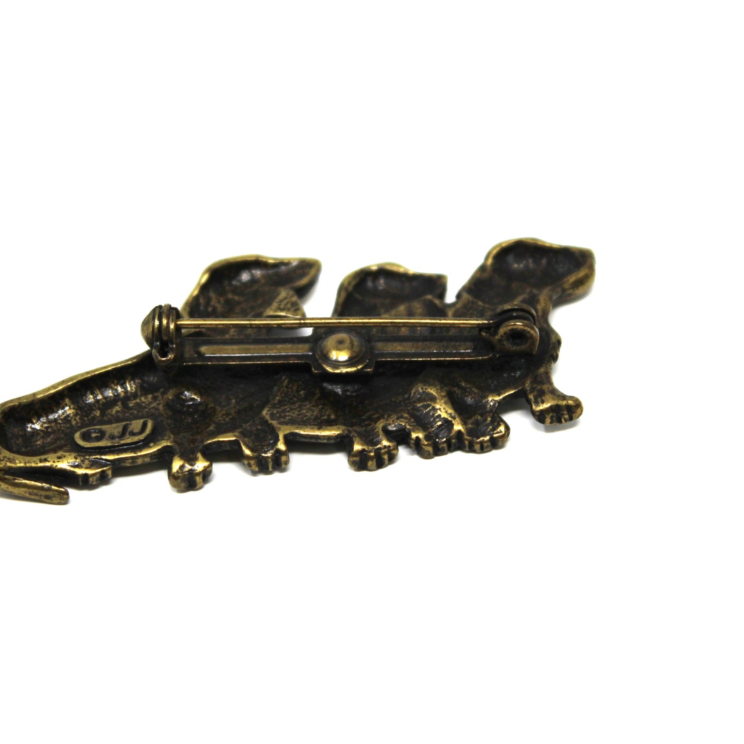 Brooch / Pin, JJ Jonette, Dachshund Dog Trio, Brass Tone, Vintage