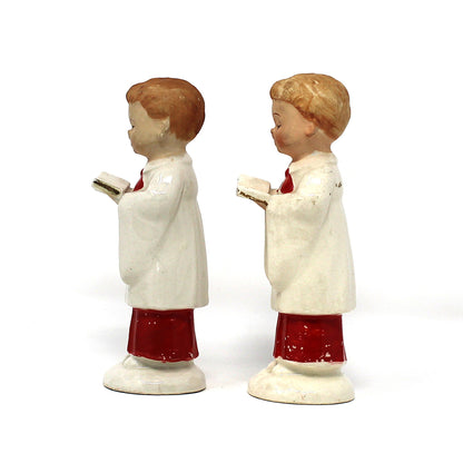 Figurine, Christmas Choir Boys, Hand Painted, Wales Japan Porcelain, Set of 2, Vintage