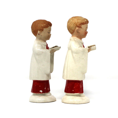 Figurine, Christmas Choir Boys, Hand Painted, Wales Japan Porcelain, Set of 2, Vintage