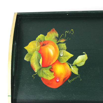 Tray, Hand Painted Apples on Wood Tray, Signed, Vintage