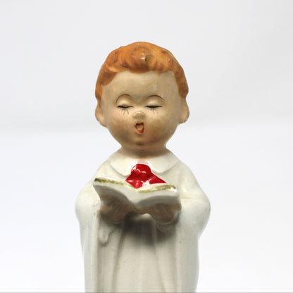 Figurine, Christmas Choir Boys, Hand Painted, Wales Japan Porcelain, Set of 2, Vintage