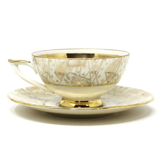 Demitasse & Saucer, Seltmann Weiden, Gold Encrusted Geometric, Vintage Bavaria