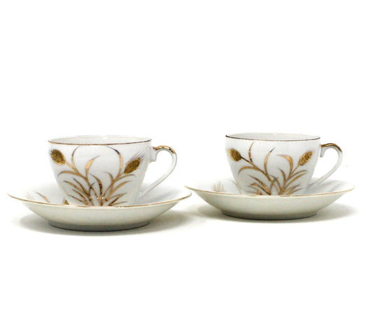 Demitasse & Saucer, Tilso Japan, Gold Wheat, Set of 2, Vintage