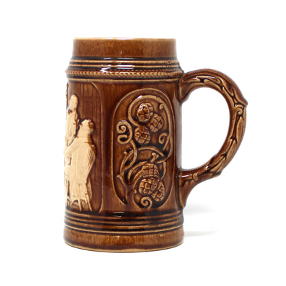 Beer Mug, German Stein, Studio Pottery, Brown Glaze, Impressed JWC Mark, Vintage