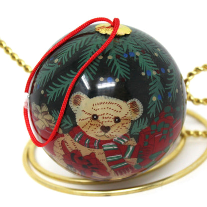 Ornament, Ganz, Christmas Glass Ball, Teddy Bear with Gifts, 3"