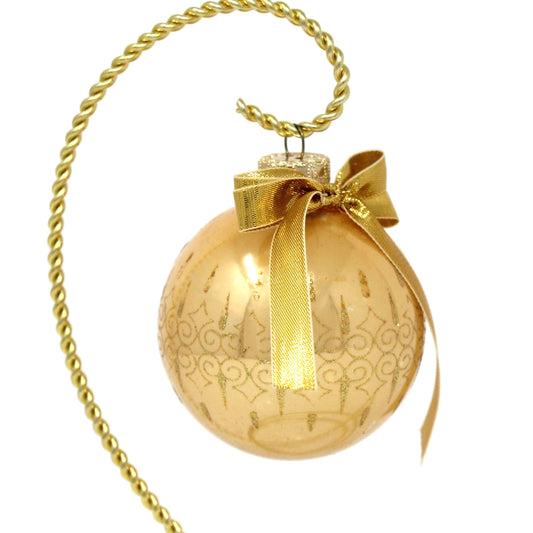 Ornament, Christmas Glass Ball, Gold with Gold Ornate Glitter Swirls, 2"