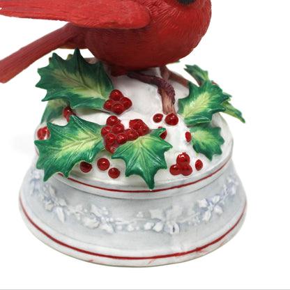 Musical Figurine, Christmas Cardinal, Plays Beethoven's Fur Elise, Porcelain, Vintage