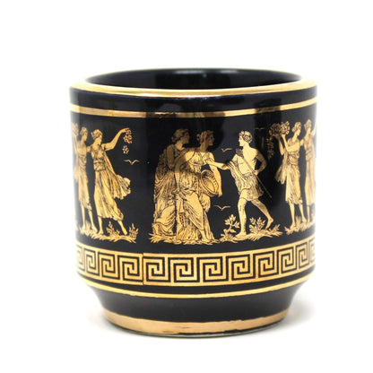 Demitasse & Saucer, Dagounis, 24K Gold & Black, Hand Made in Greece, Vintage