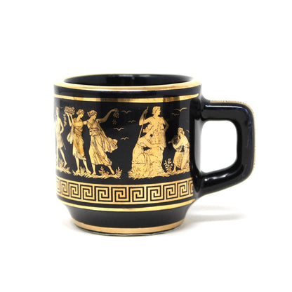 Demitasse & Saucer, Dagounis, 24K Gold & Black, Hand Made in Greece, Vintage