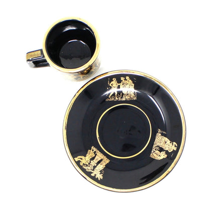 Demitasse & Saucer, Dagounis, 24K Gold & Black, Hand Made in Greece, Vintage