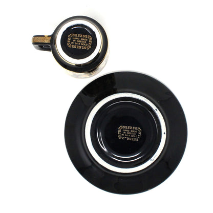 Demitasse & Saucer, Dagounis, 24K Gold & Black, Hand Made in Greece, Vintage