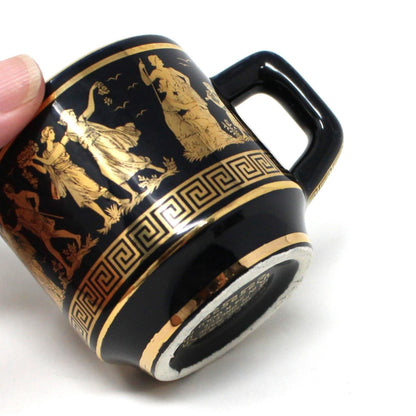 Demitasse & Saucer, Dagounis, 24K Gold & Black, Hand Made in Greece, Vintage
