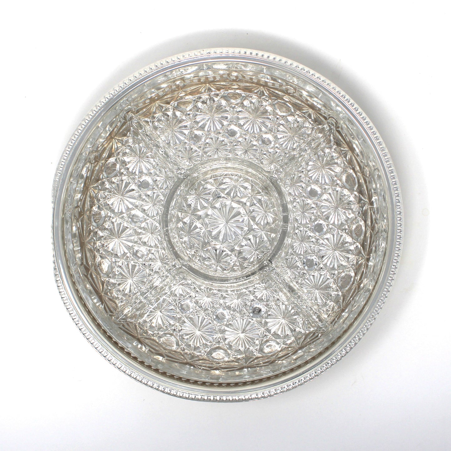 Tray, Silverplate with Glass Liner, Divided 5 Part Relish Dish, Servingware, England, Vintage