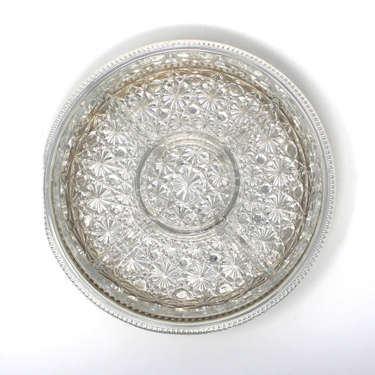 Tray, Silverplate with Glass Liner, Divided 5 Part Relish Dish, Servingware, England, Vintage