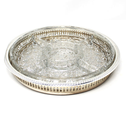 Tray, Silverplate with Glass Liner, Divided 5 Part Relish Dish, Servingware, England, Vintage