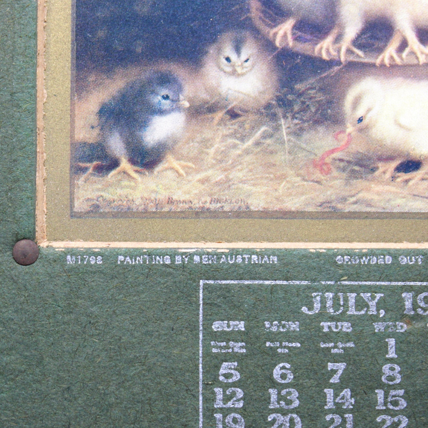 Calendar, Advertising Calendar, Original, Lumen Bearing Co, NY, Ben Austrian Chicks Print, Antique 1903