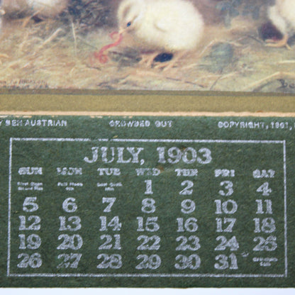 Calendar, Advertising Calendar, Original, Lumen Bearing Co, NY, Ben Austrian Chicks Print, Antique 1903