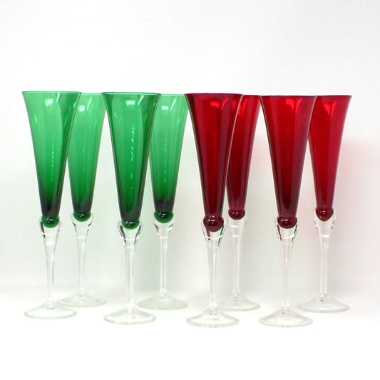 Champagne Flutes, Lenox, Holiday Gems, Ruby & Emerald, Set of 8