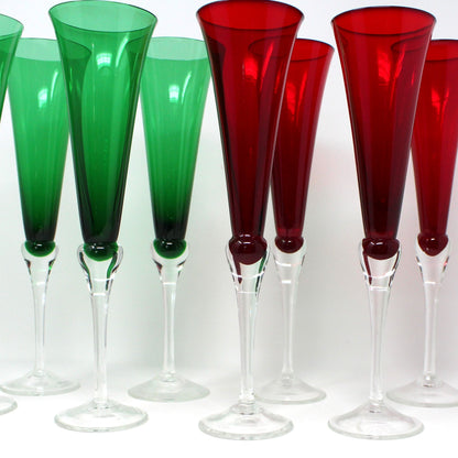 Champagne Flutes, Lenox, Holiday Gems, Ruby & Emerald, Set of 8, SOLD