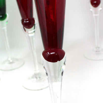 Champagne Flutes, Lenox, Holiday Gems, Ruby & Emerald, Set of 8, SOLD