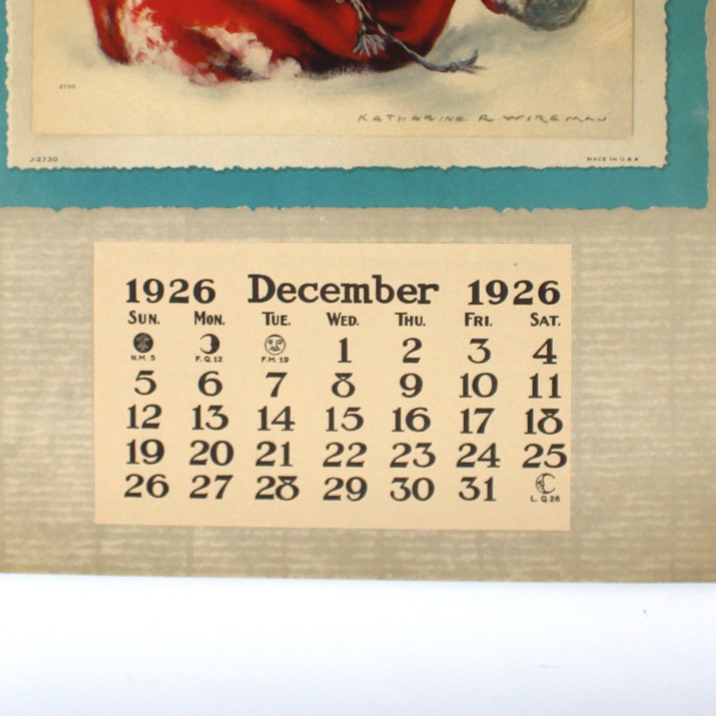 Calendar, Original Salesman Sample, Katherine Wireman Illustration, Baby in Snow, Vintage 1926, 17"