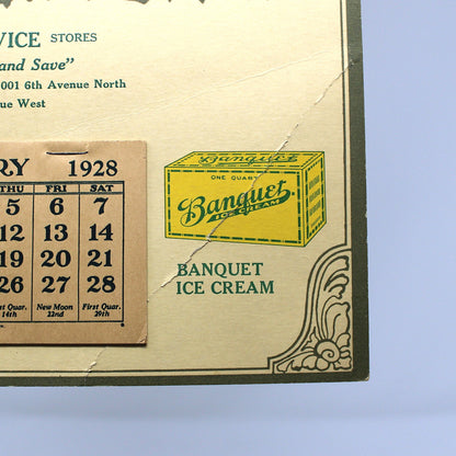 Calendar, Advertising Calendar, Original, Medo-Maid Butter & Banquet Ice Cream, Sentry by the Sea photogravure, Vintage 1928, 16"