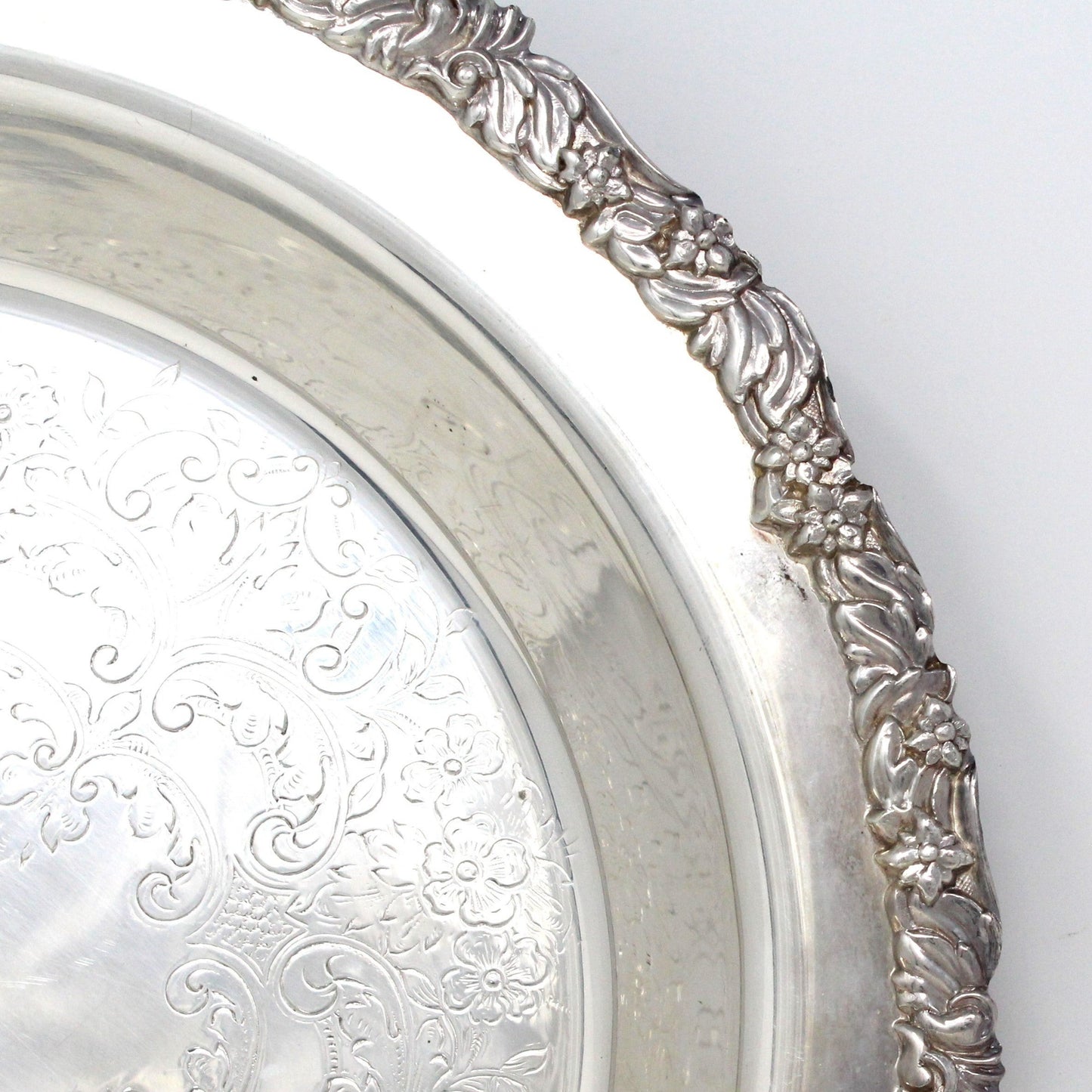 Server, Crown Silver Co, Silverplate Footed Serving Plate with Glass Insert, 12", Vintage