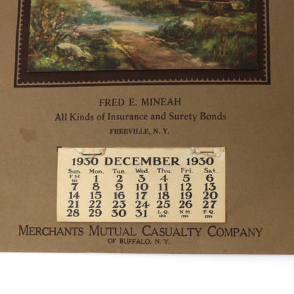 Calendar, Advertising Calendar, Original, Country Cabin at Sunrise Illustration, Vintage 1930, 16"