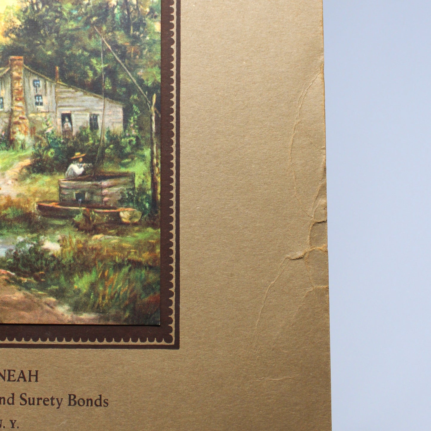 Calendar, Advertising Calendar, Original, Country Cabin at Sunrise Illustration, Vintage 1930, 16"