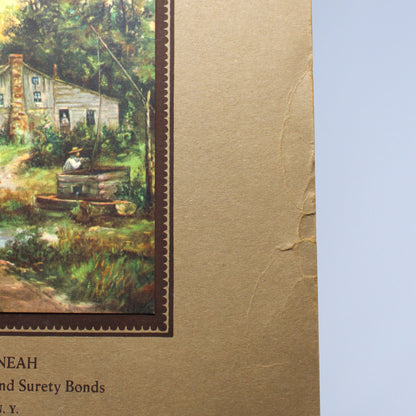 Calendar, Advertising Calendar, Original, Country Cabin at Sunrise Illustration, Vintage 1930, 16"