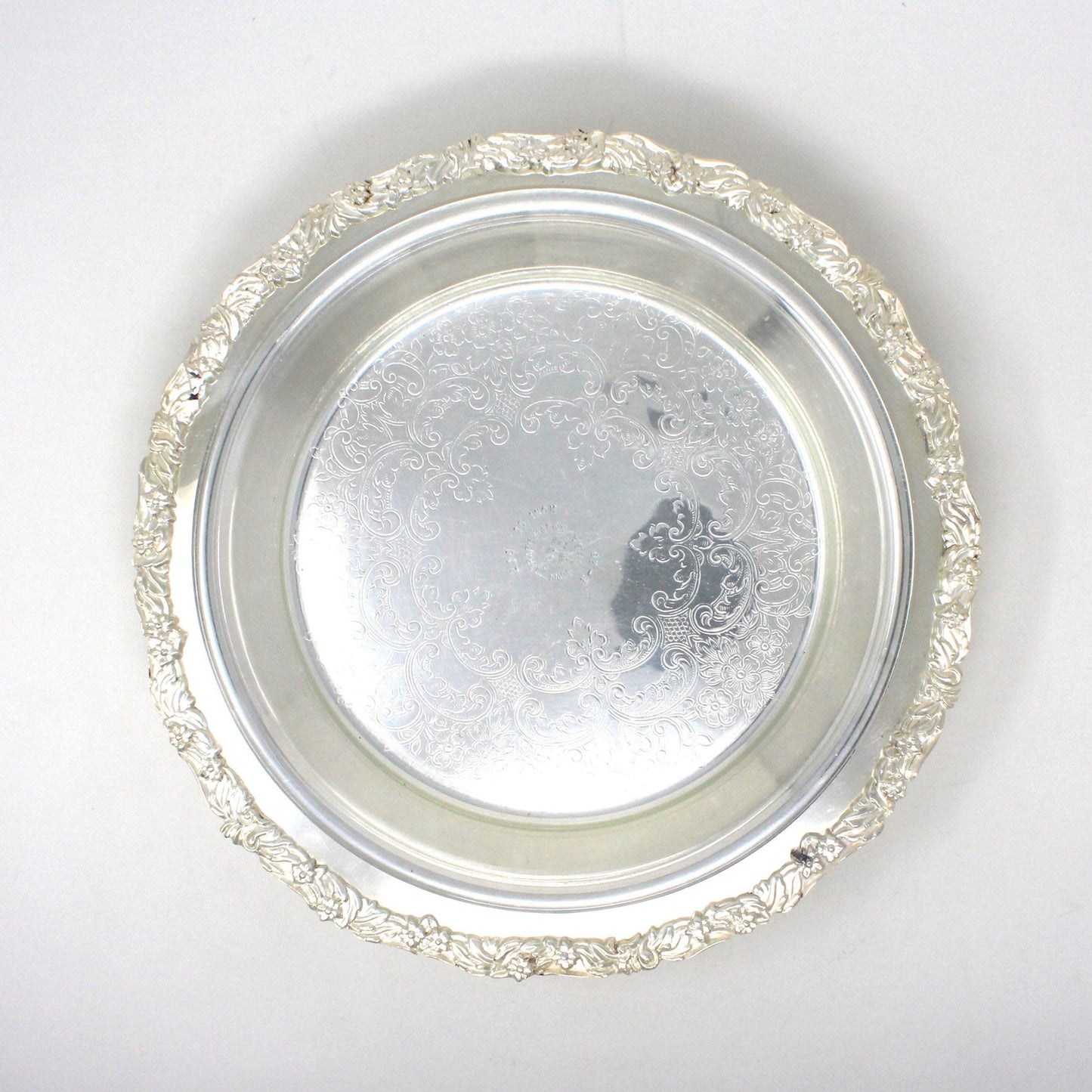 Silver plated Footed Pie Plate with Glass Liner, Vintage